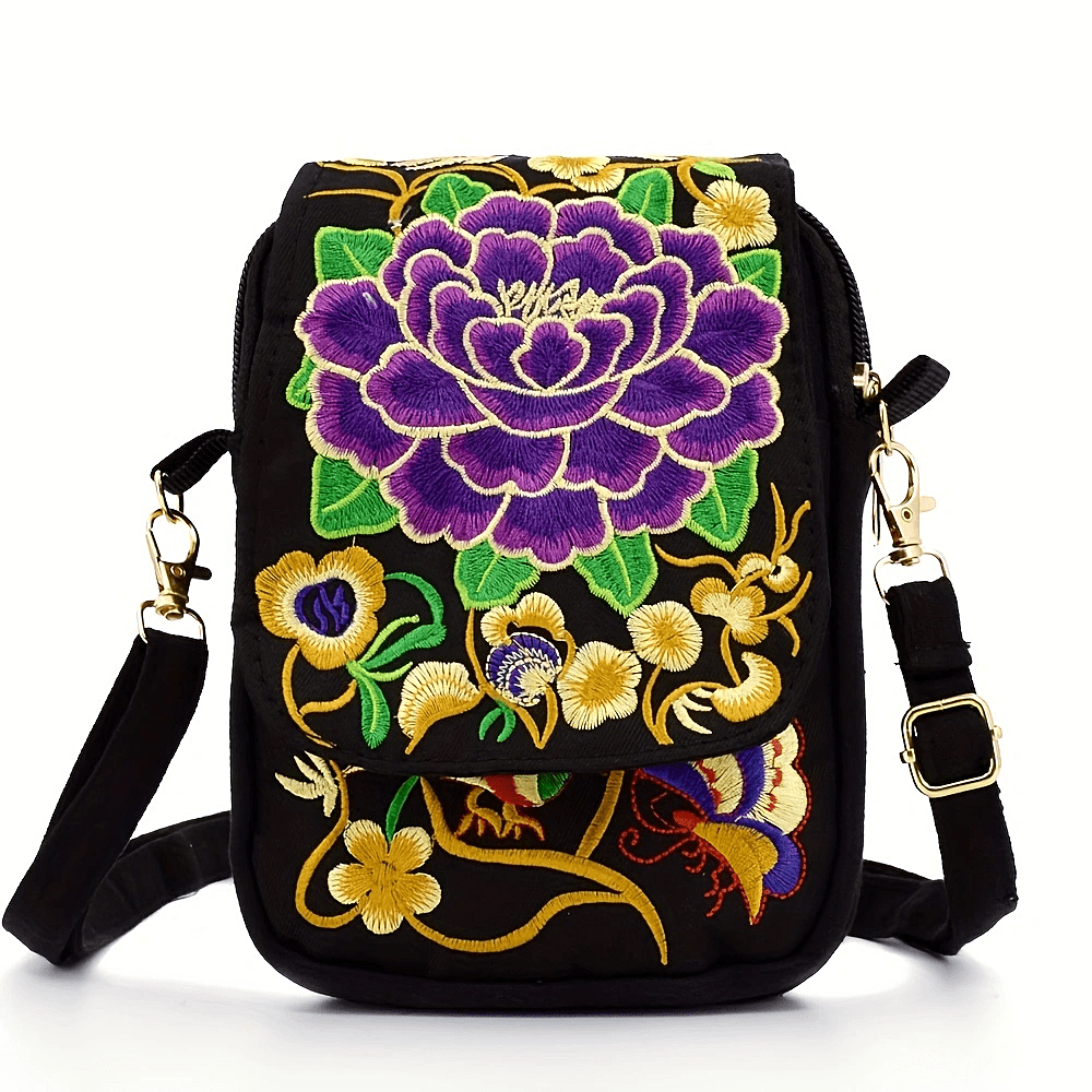 Embroidered Lightweight Crossbody Bag Women Mini Shoulder Embroidery Compact