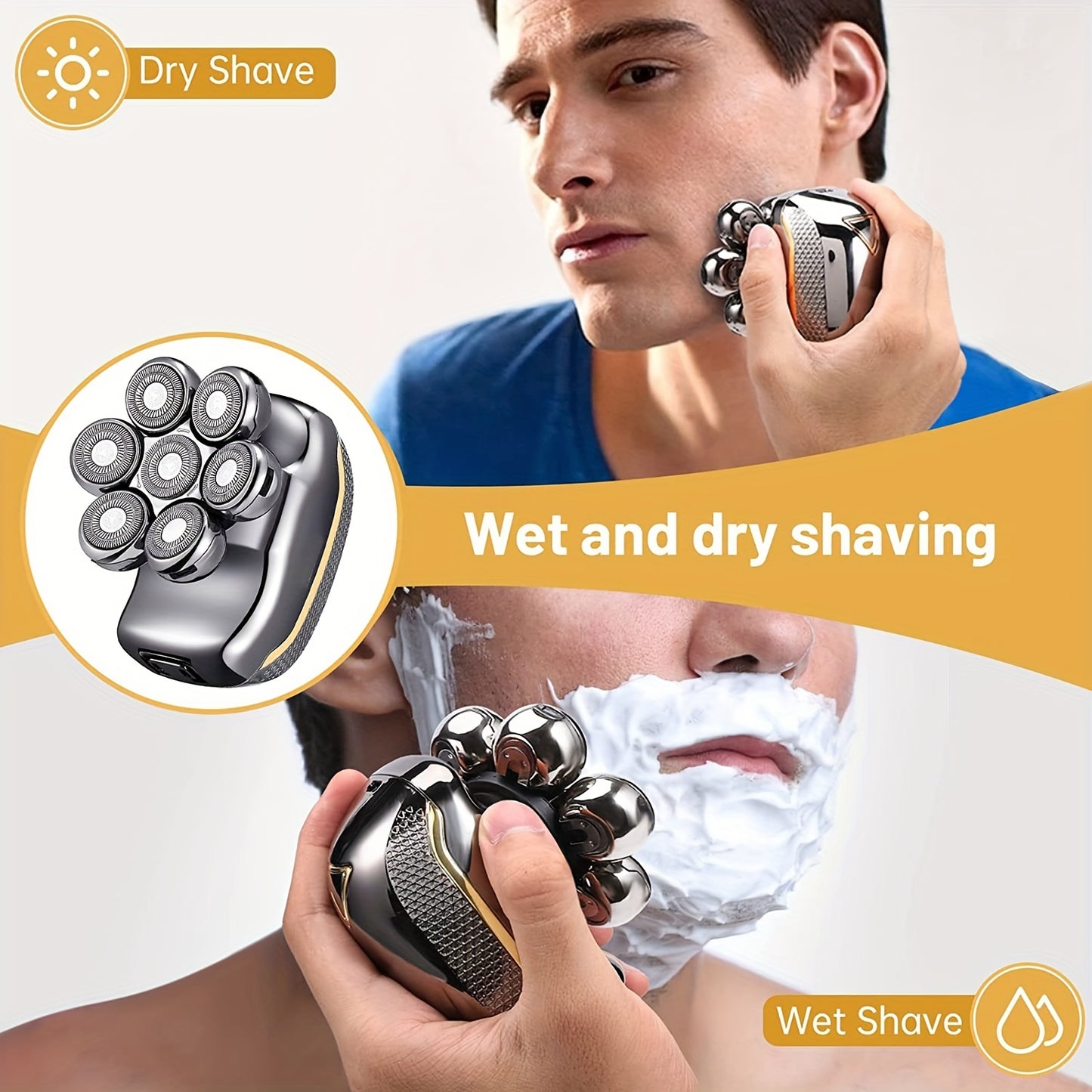 Men Electric Head Shaver for Man 6 in 1 Wet Dry Grooming Kit 7 Rotary Multi Functional