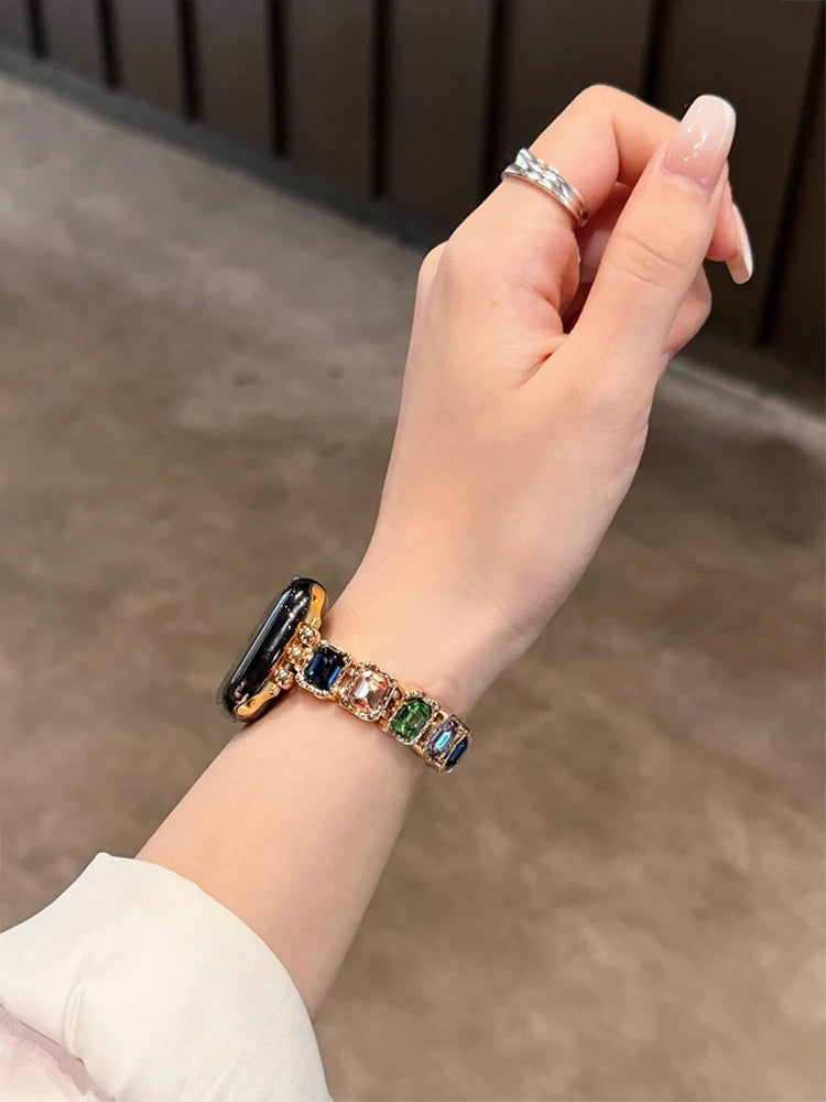 Diamond Band Elasticity Metal Strap for iWatch Ultra Apple Watch 38mm 40mm 41mm 42mm 45mm 46mm 49mm Women's Watchband Zinc Alloy
