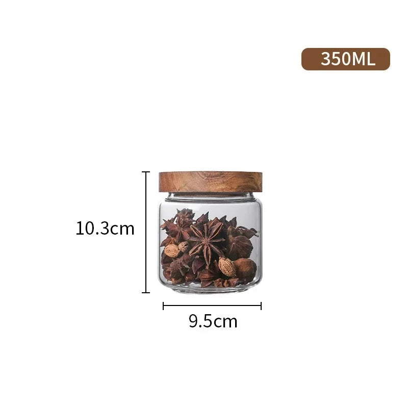 1pcs Wood Lid Orgnizer Glass Airtight Canister Jar Sealed Food Container Ginger Cereal Dispenser Set Kitchen Storage Bottles
