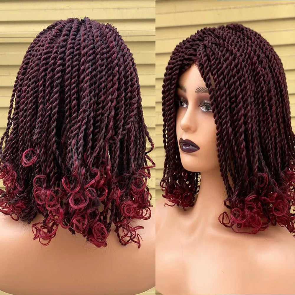 Box Braided Wigs For Black Women 2-Twist Ombre Bug African Synthetic Short Bob Wig Extensions Hair