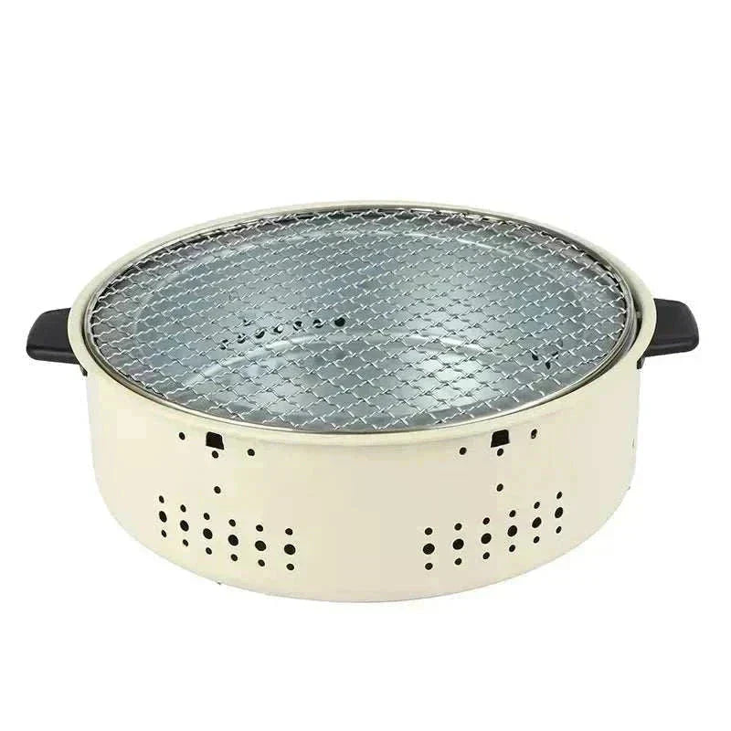 Portable stainless steel charcoal BBQ grill with non-stick round rack for outdoor camping
