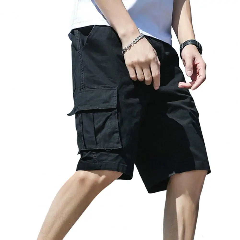 Men Cargo Shorts Elastic Waist Breathable Fabric for Summer Sports Streetwear