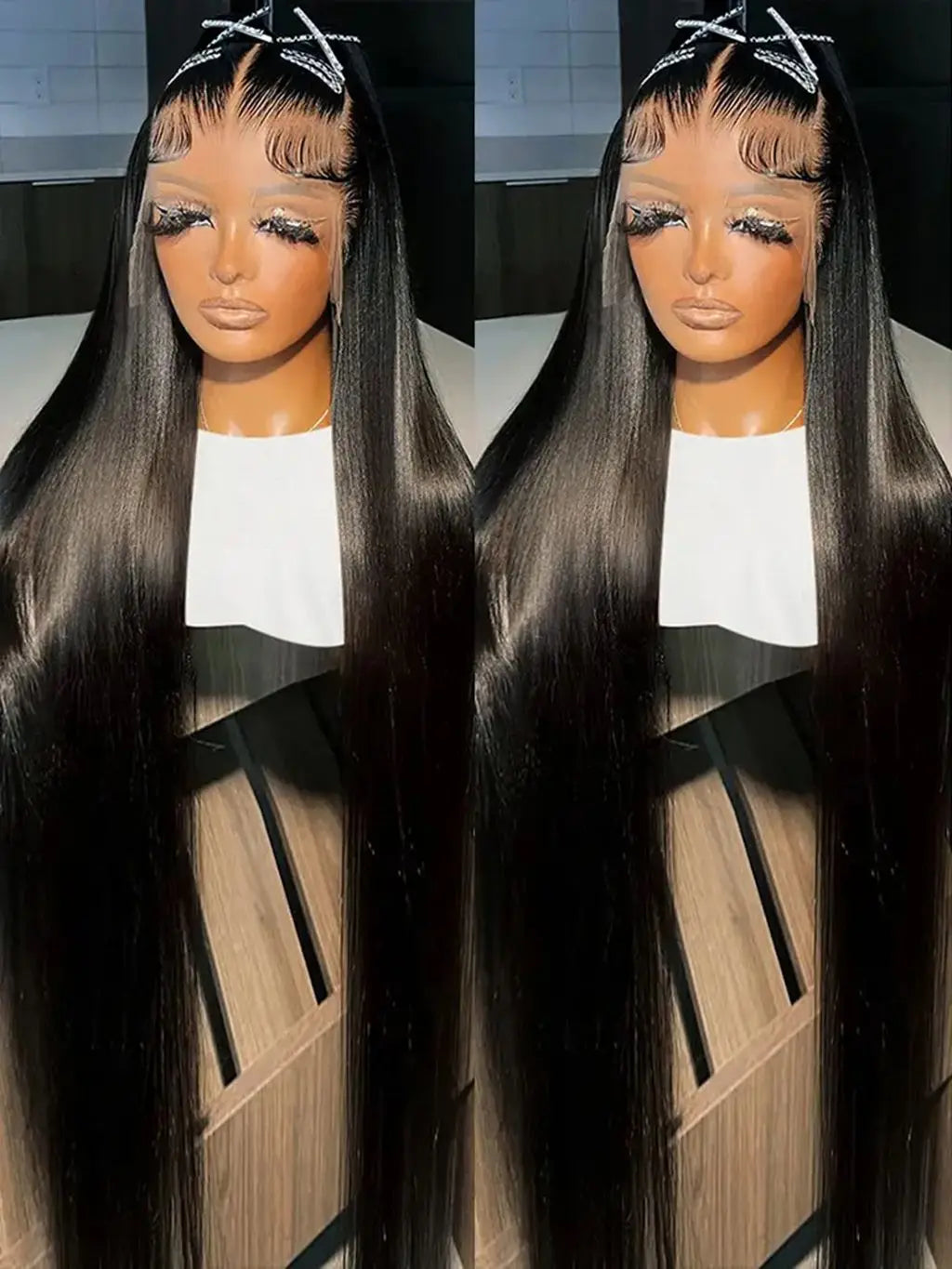 Straight Black Color Long Soft Hair Synthetic 13X6 HD Lace Frontal Prepucked With Baby Hair Glueless Wig For Black Women