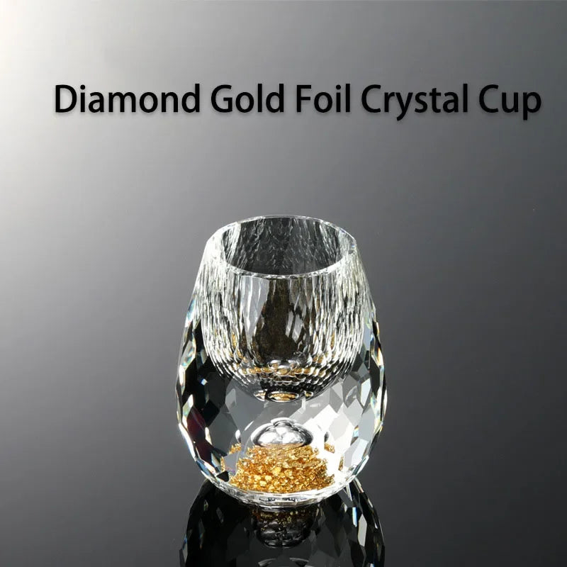 Luxury Crystal Glass Vodka Hard Liuor Sake Shochu Glass Bar Liqueur Double Bottom Gold Foil Glass Tea Cup High-end Gifts