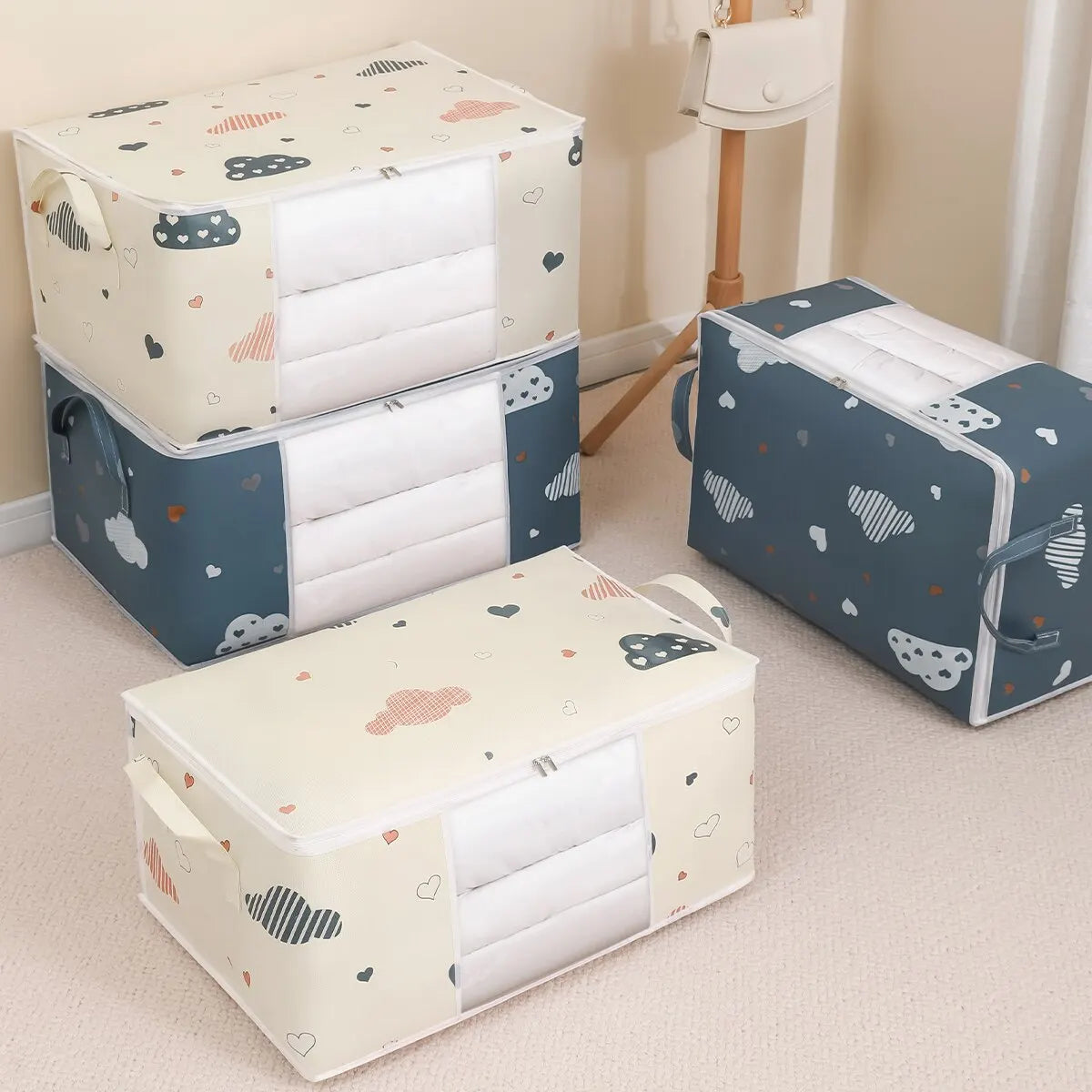 Large Capacity Clothes Storage Bag Organizer With Sturdy Zipper Reinforced Handle Suitable For Blankets Bedding Foldable