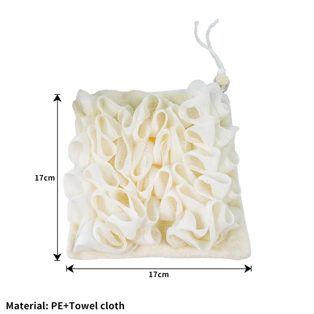 Bath Ball 2 in 1 Towel Loofah With Drawstring Closure For Soap Soft Exfoliating Skin Care Bathing Tool