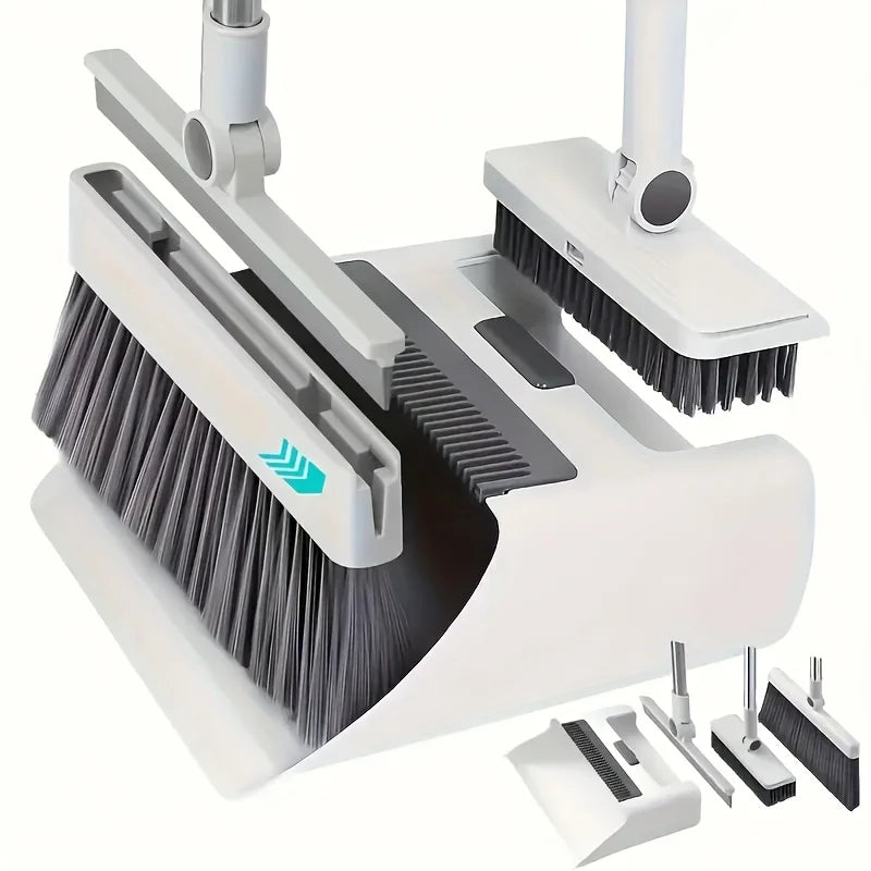 4-in-1 Broom Combo Set with Dustpan Squeegee Floor Brush - Multi-Purpose Cleaning Tool for Home Commercial Use by Andralyn
