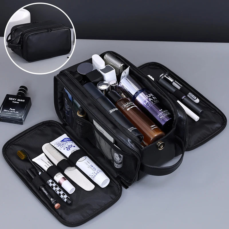 Waterproof PU Toiletry Bag with Multi Pockets Travel Cosmetic Organizer for Men & Women Hanging Makeup Bag Essential for Travel