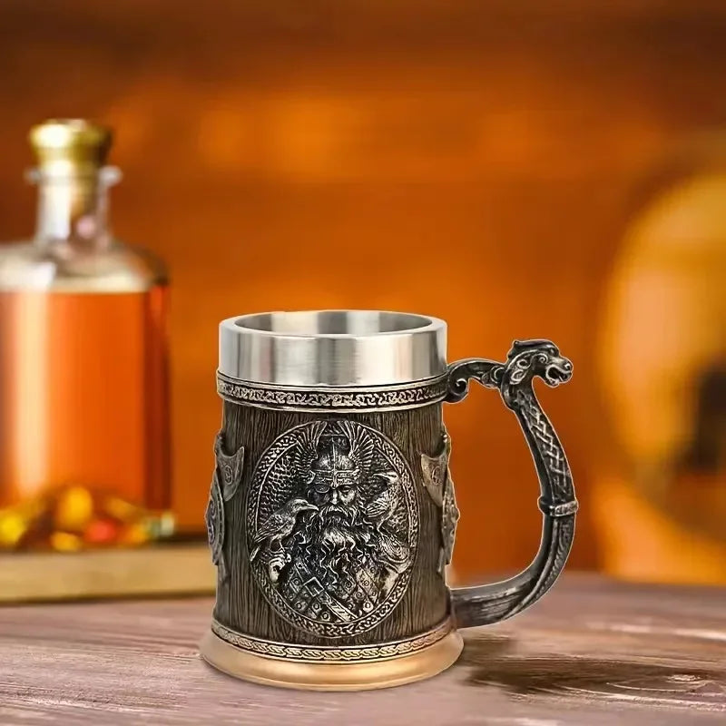 3D Viking Coffee Beer Mug Stainless Steel Warrior Stein with Medieval Tree of Life Design Eco-Friendly Personalized Drinkware Gift