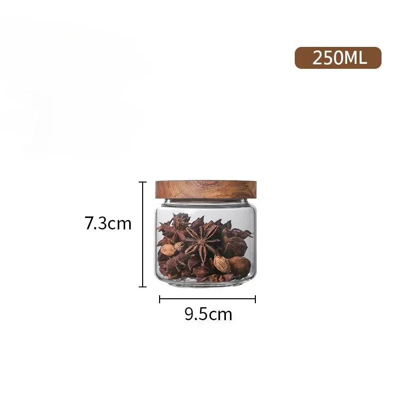 1pcs Wood Lid Orgnizer Glass Airtight Canister Jar Sealed Food Container Ginger Cereal Dispenser Set Kitchen Storage Bottles