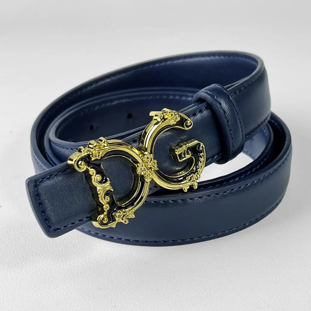 Fashionable Retro Women's Belt Set with Classic Golden Buckle High-Quality Split Leather Waistband Geometric Pattern for Adults