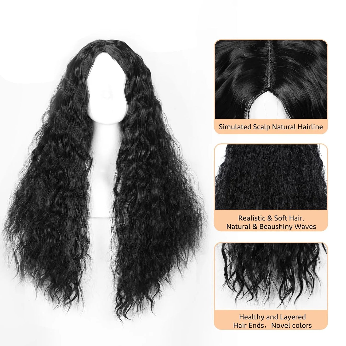 Synthetic Wigs for Women Long Burgundy Wavy Wig Middle part Fake Hair