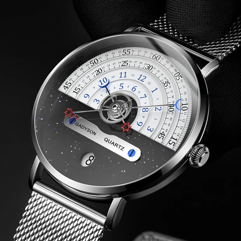 Unique Business Men Watch Auto Date Stainless Steel Strap Quartz Fashion Wristwatch Man Gifts Calendar Clock For Him