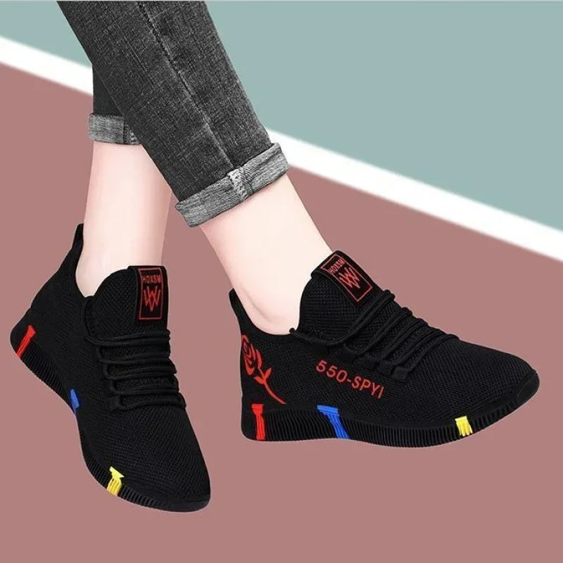 Women's Vulcanized Sneakers Air Mesh Lightweight Soft Casual Lace-Up Flat Platform Tennis Feminino Basket Shoe