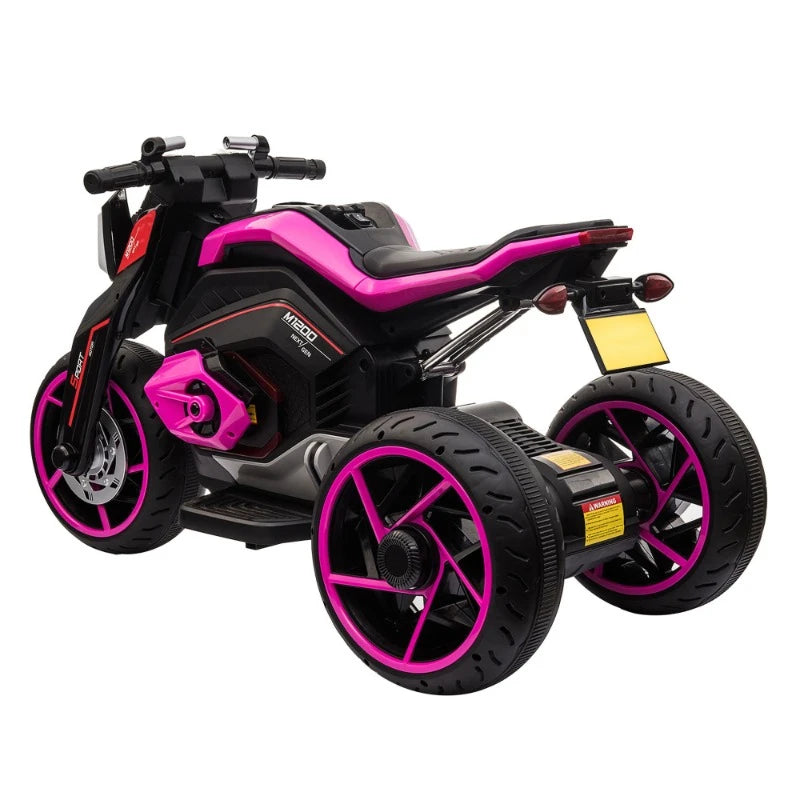12V Three-Wheel Kids Electric Motorcycle with Horn LED Lights Gift for Ages 3-8 Rosy Color Ride-On Toy