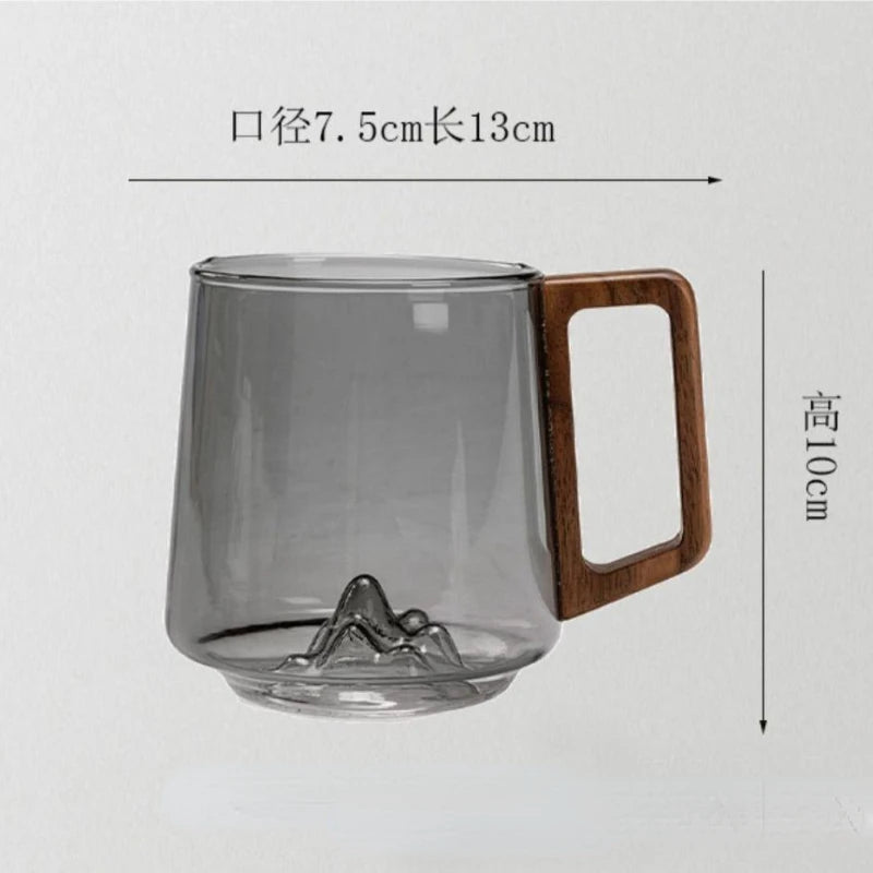 Guanshan Single-layer Glass Side Wooden Handle Drinking Cups Household Large-capacity Milk Tea Juice Cup