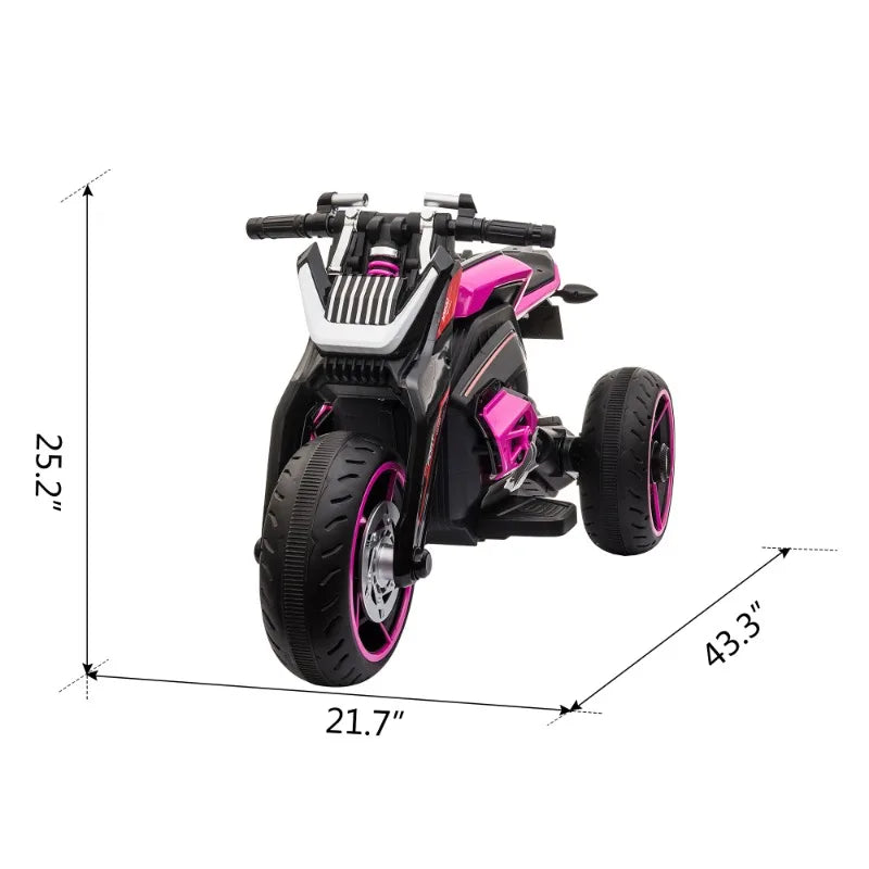 12V Three-Wheel Kids Electric Motorcycle with Horn LED Lights Gift for Ages 3-8 Rosy Color Ride-On Toy