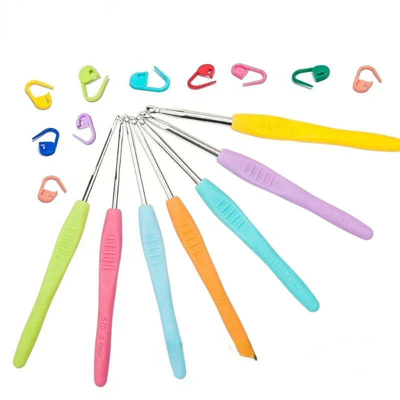 8pcs/set 2025 Crochet Hook 2.5-6.0mm Aluminum Crochet Needles With Colorful Soft Rubber Grip Cushioned Handles Knitting Needle