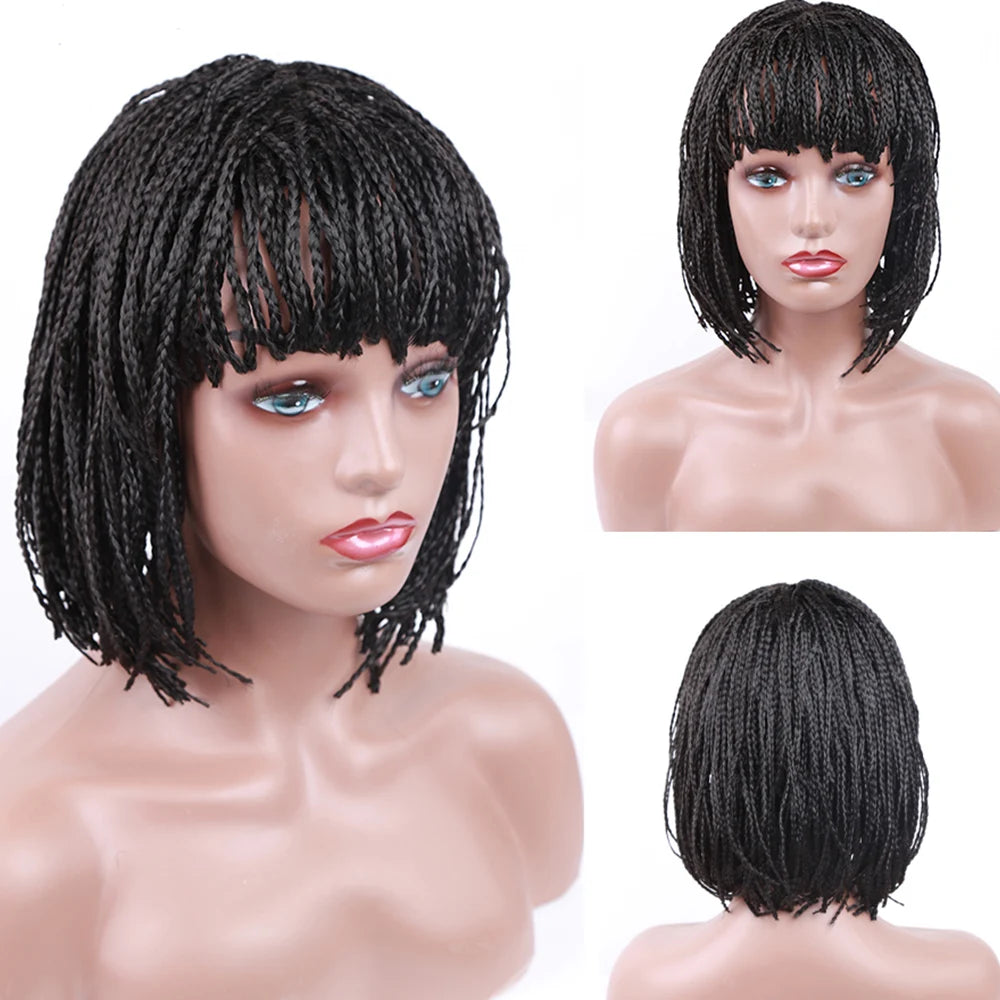 Bob wig Synthetic African Braids Short Wig With Bangs 3s Braided Women Wig