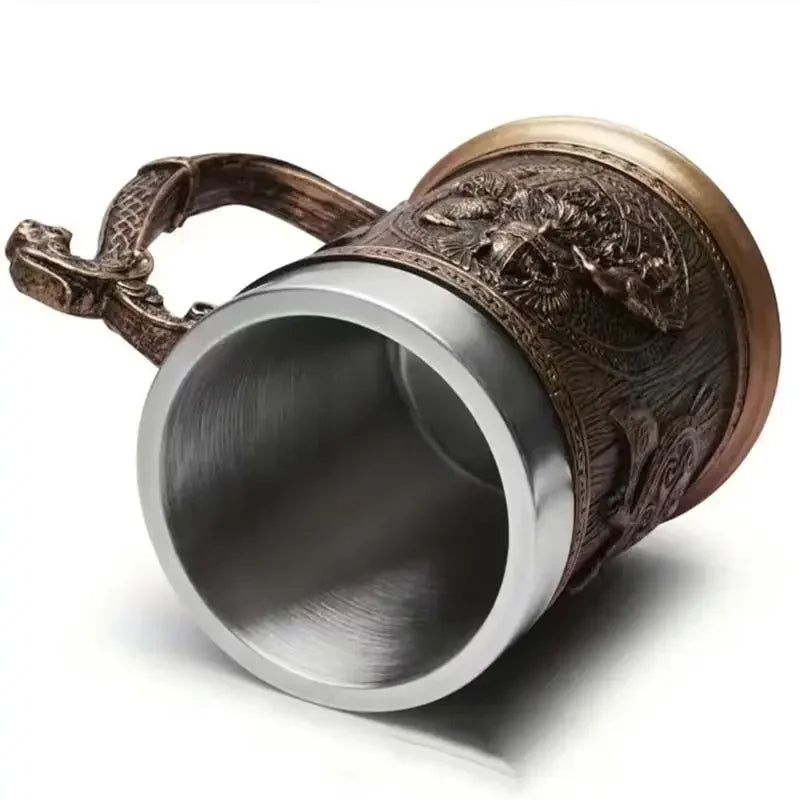 3D Viking Coffee Beer Mug Stainless Steel Warrior Stein with Medieval Tree of Life Design Eco-Friendly Personalized Drinkware Gift