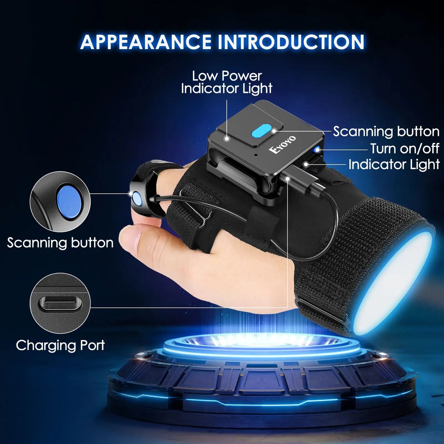 2D Bluetooth Wireless Wearable Barcode Scanner Left & Right Hand for Mobile Devices