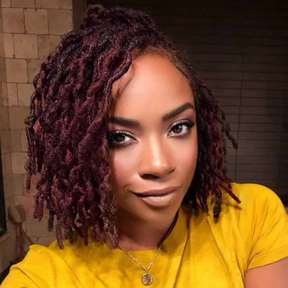 Short Braided Wigs For Black Women Dreadlock Faux Locks Goddess Locks Wig Brown Black Afro Braids Wig Synthetic Hair