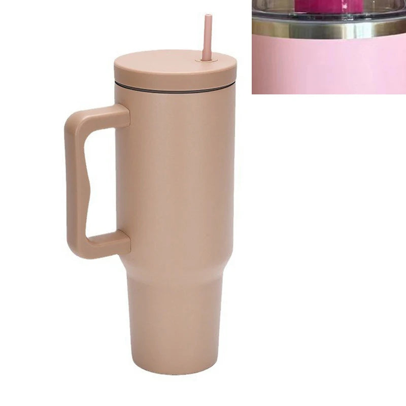 Tumbler with Handle Lid Straw Stainless Steel Water Bottle Thermos Cup Travel Car Coffee Mug