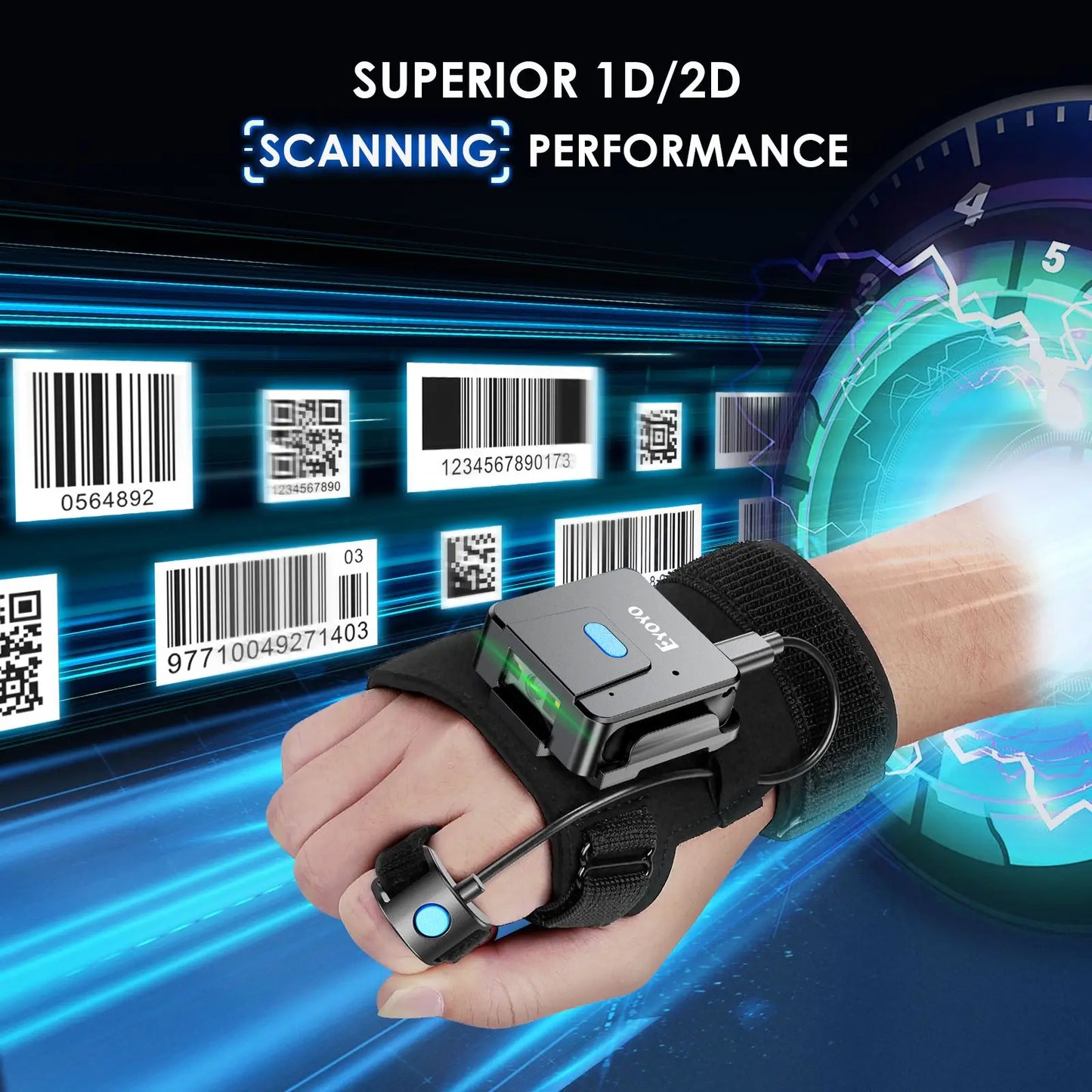 2D Bluetooth Wireless Wearable Barcode Scanner Left & Right Hand for Mobile Devices