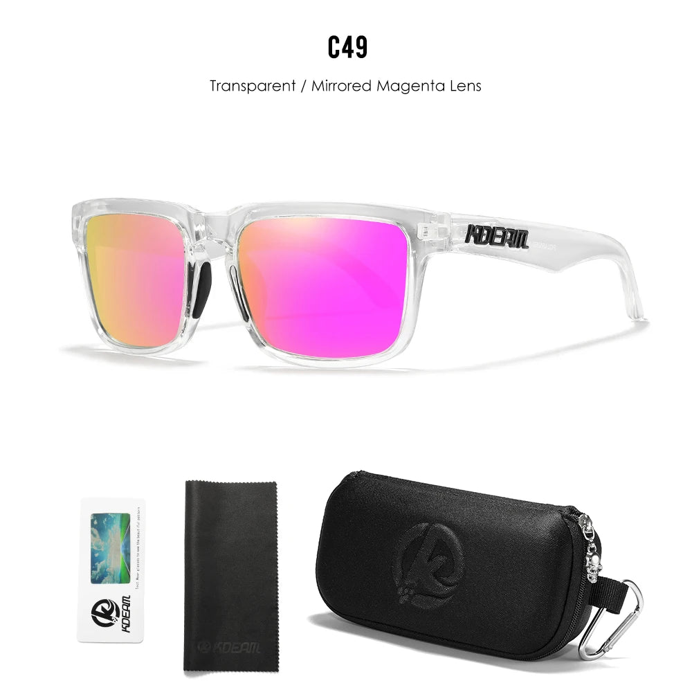 KDEAM Men's Polarized Sunglasses Square Casual Outdoors Women Unisex Sunglass For Couple With Zipper Case