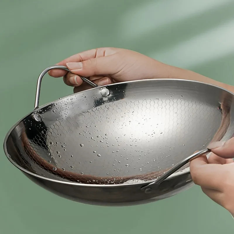 stainless steel honeycomb skillet non-stick with handle scratch-resistant 1pc 25cm/11.42inch cooking pasta steak porridge ramen