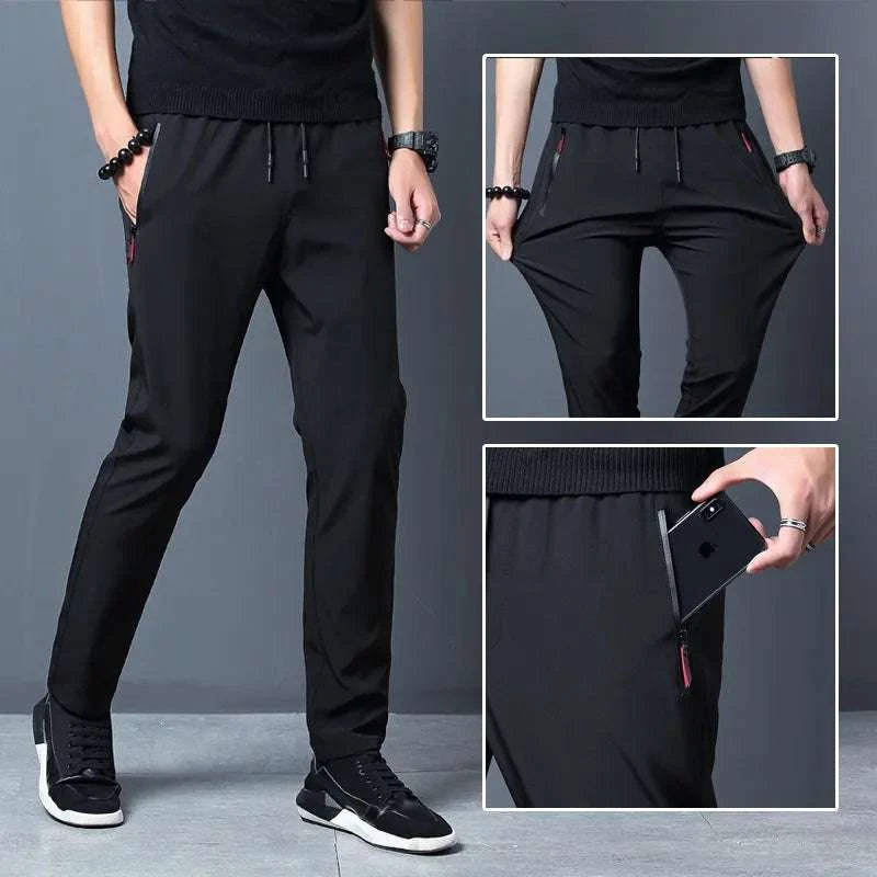 Men Running Pants Quick-Dry Thin Casual Trousers Sport Pants with Zipper Pockets Sportswear Running Jogging Sportpants