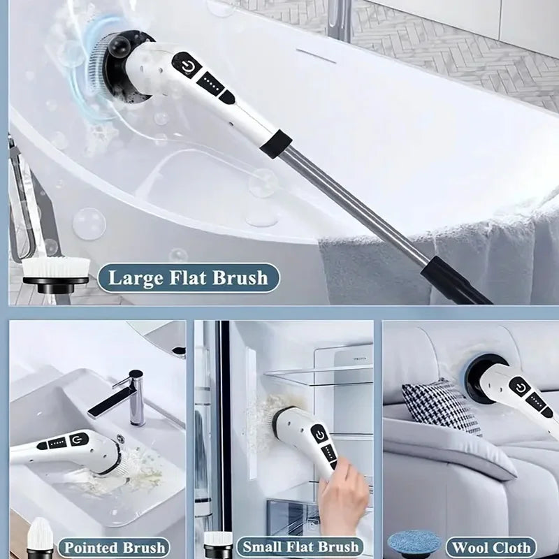 7 in 1 Power Cordless Toilet Long Handle Cleaning Brush Electric Spin Scrubber Floor Cleaner for Bathroom Kitchen