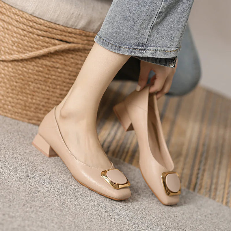 Elegant Beige Mary Janes Women's Loafer High Heel Slip-On Pumps for Office & Career