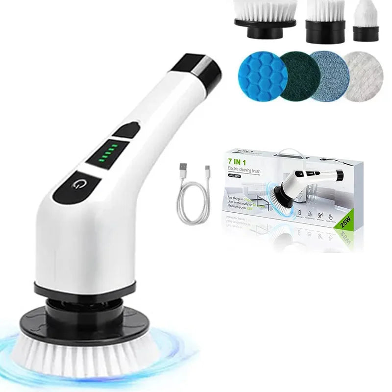 7 in 1 Power Cordless Toilet Long Handle Cleaning Brush Electric Spin Scrubber Floor Cleaner for Bathroom Kitchen