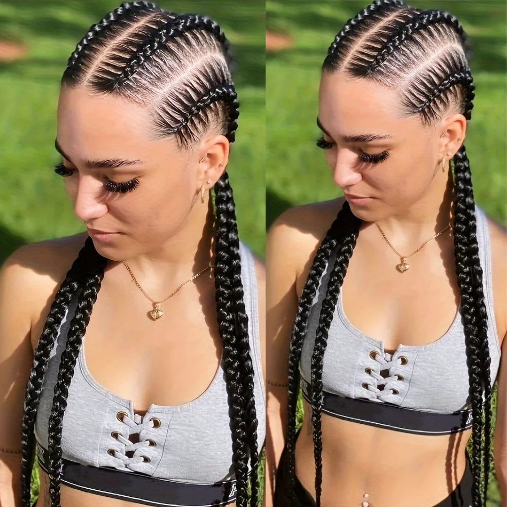 Synthetic 4xBraid Wig Blonde Braids Cornrow Braided Wig with Baby Hairs Twist Braids For Women