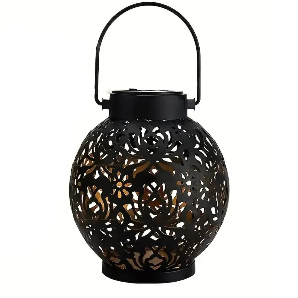 Outdoor Garden Landscape Decoration Solar Lights LED Hanging Hollow Projection Lights Metal Waterproof round Lantern Lights
