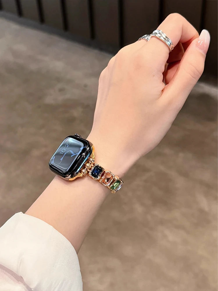 Diamond Band Elasticity Metal Strap for iWatch Ultra Apple Watch 38mm 40mm 41mm 42mm 45mm 46mm 49mm Women's Watchband Zinc Alloy