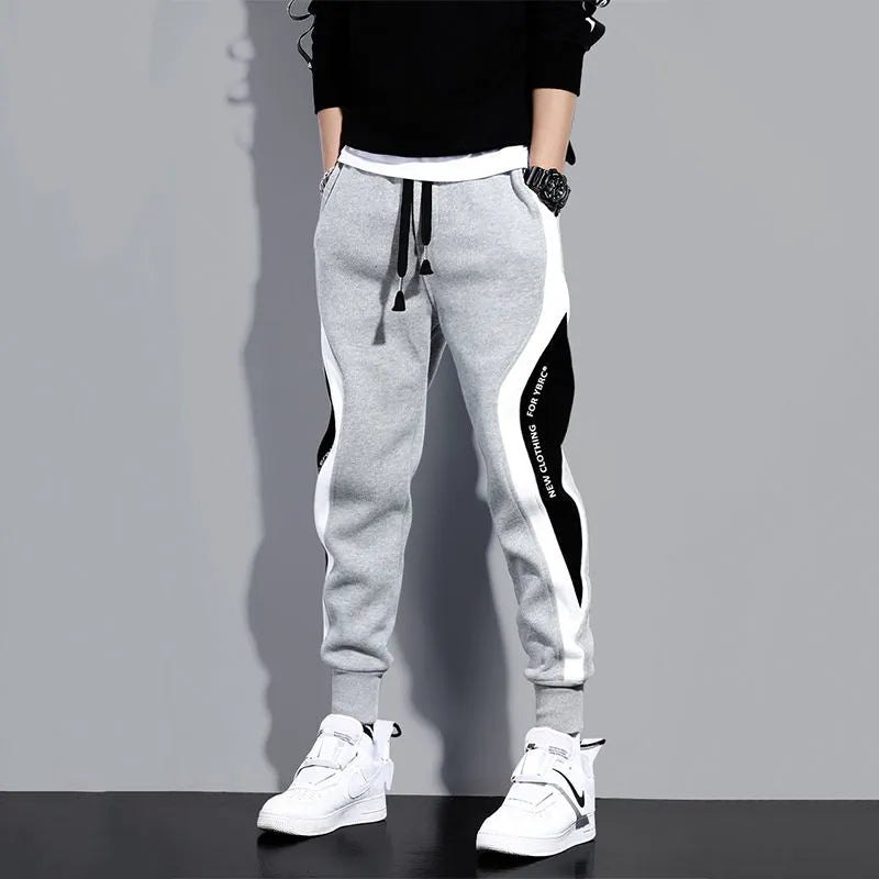 Autumn Men Wide Loose Casual Pants Men Patchwork Sports Breathable Tie-foot Trousers