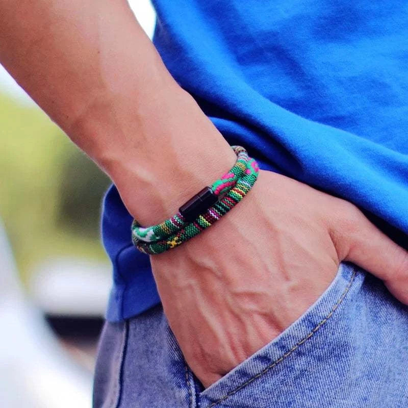 Men Bohemia Rope Bracelet Attract Magentic Adventure Survival Braslet Pulseras Hilo Hombre Beach Surf Brazalete