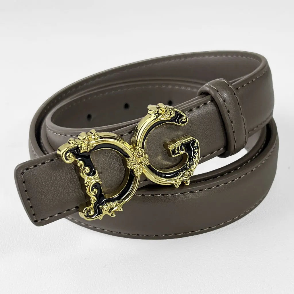 Fashionable Retro Women's Belt Set with Classic Golden Buckle High-Quality Split Leather Waistband Geometric Pattern for Adults