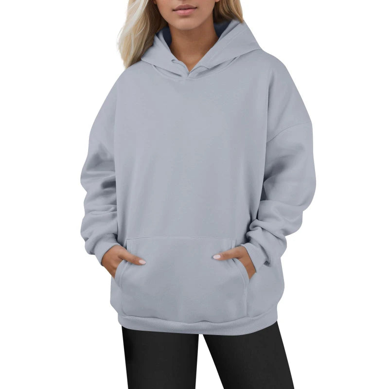 Plus Size Women Hoodie Sweatshirt Long Sleeve Drawstring Pullover with Pocket