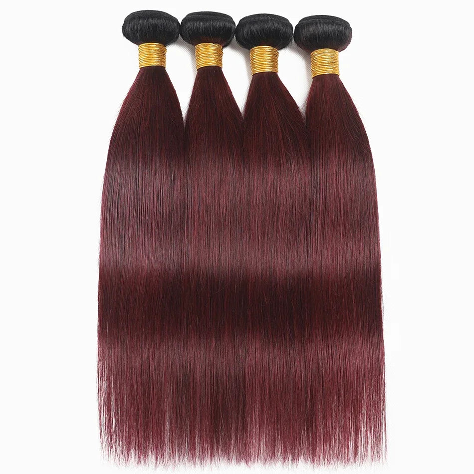 Human Hair Bundles Burgundy Straight Human Hair 1/3 /4 Pcs Brazilian Virgin Hair Extensions