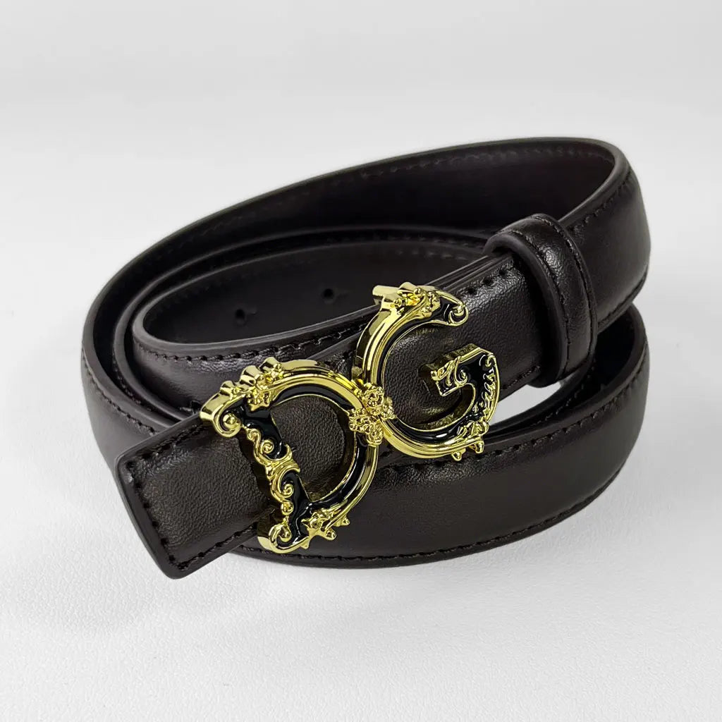 Fashionable Retro Women's Belt Set with Classic Golden Buckle High-Quality Split Leather Waistband Geometric Pattern for Adults