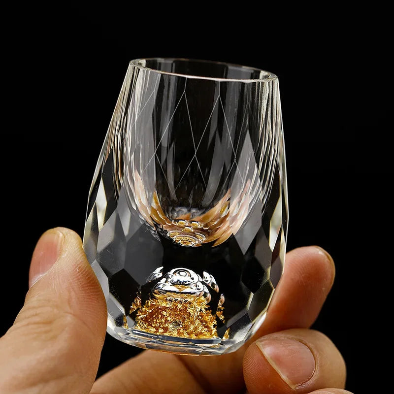 Luxury Crystal Glass Vodka Hard Liuor Sake Shochu Glass Bar Liqueur Double Bottom Gold Foil Glass Tea Cup High-end Gifts