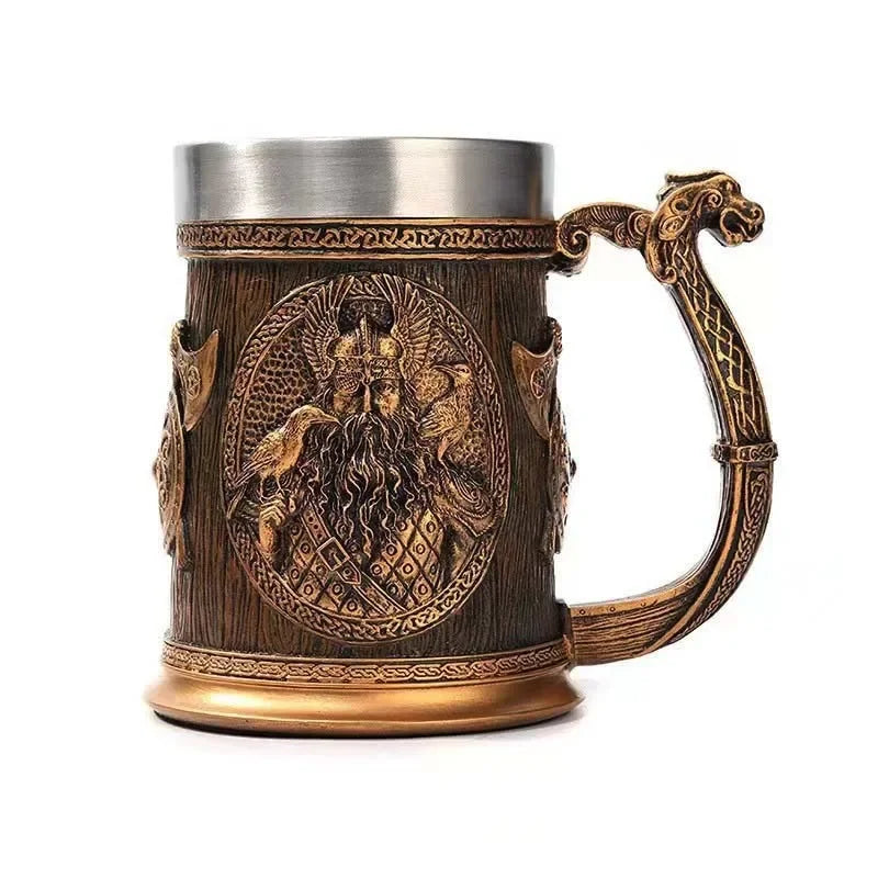 3D Viking Coffee Beer Mug Stainless Steel Warrior Stein with Medieval Tree of Life Design Eco-Friendly Personalized Drinkware Gift