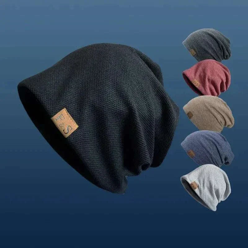 Warm knitted beanie hat for men and women in multiple colors with hip-hop style and casual solid pattern