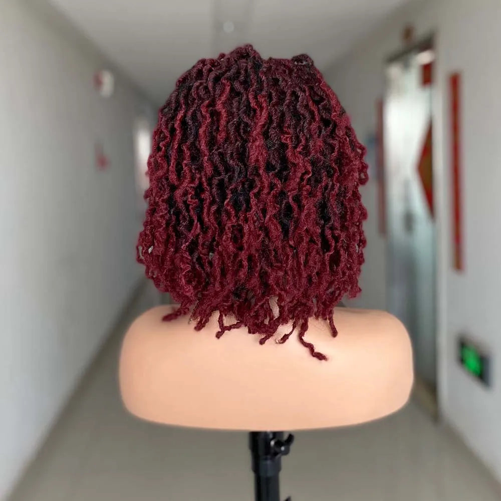 Short Braided Wigs For Black Women Dreadlock Faux Locks Goddess Locks Wig Brown Black Afro Braids Wig Synthetic Hair