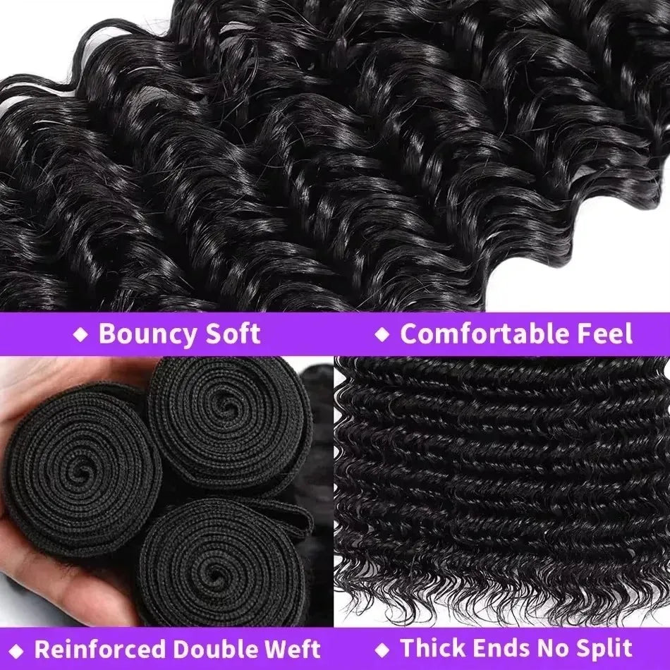 32 34 Inch Deep Wave Human Hair Unprocessed Water Wave Curly Hair Extensions Bundles