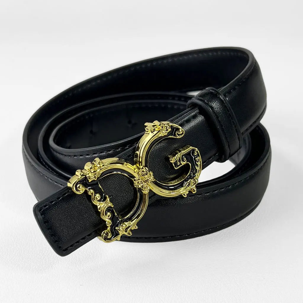 Fashionable Retro Women's Belt Set with Classic Golden Buckle High-Quality Split Leather Waistband Geometric Pattern for Adults